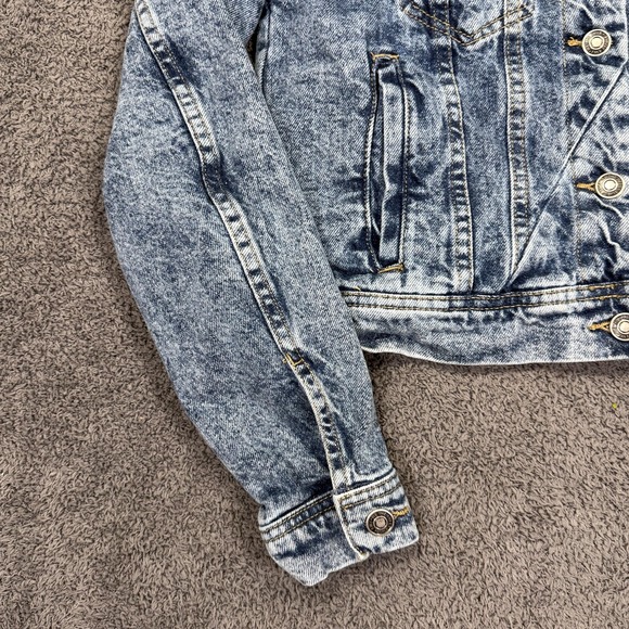 We The Free Denim‎ Jacket Womens XS Blue Acid Wash Cropped Distressed Jean Coat - Picture 4 of 11